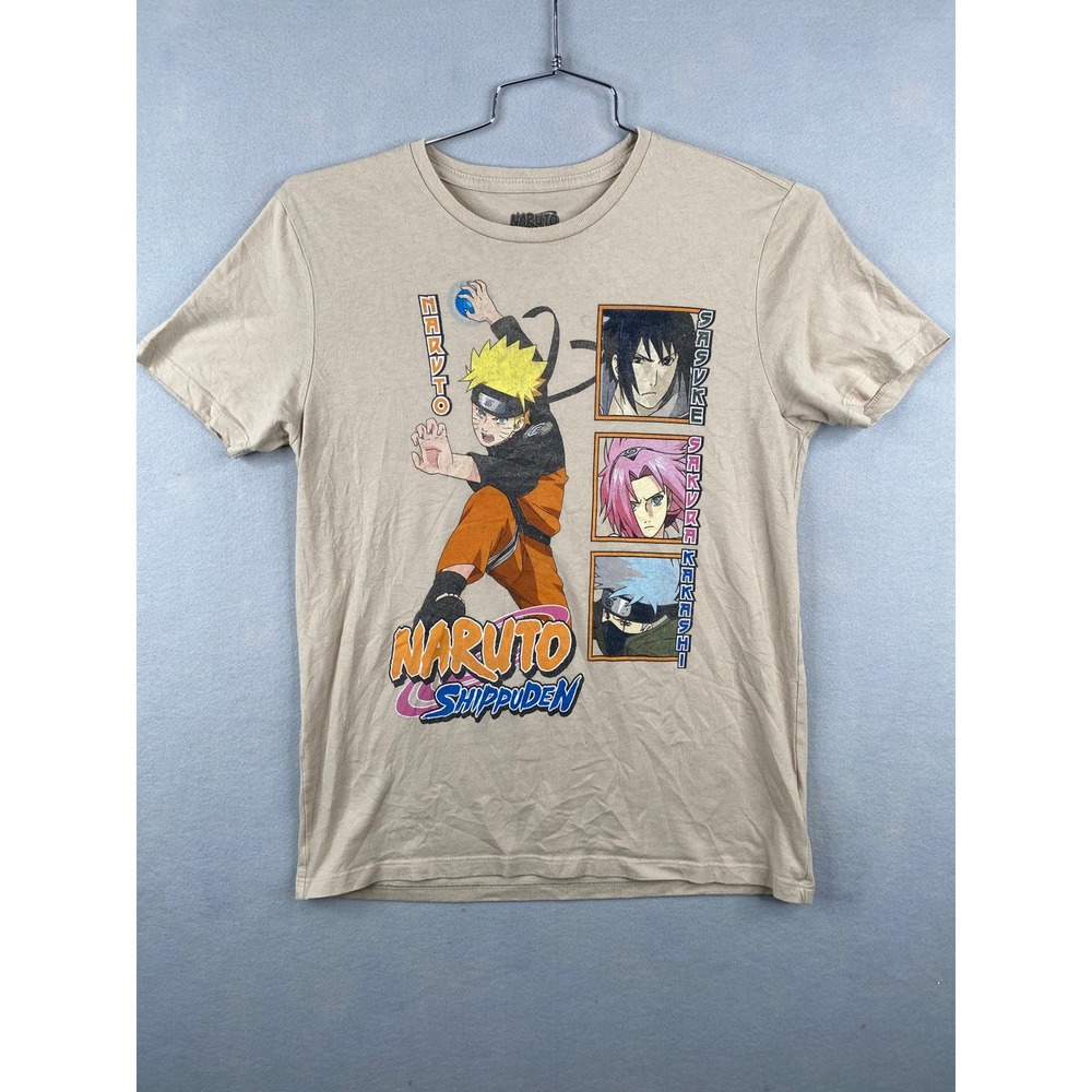 Naruto Shippuden Graphic T-Shirt Tan Team 7 Sasuke Sakura Kakashi Small